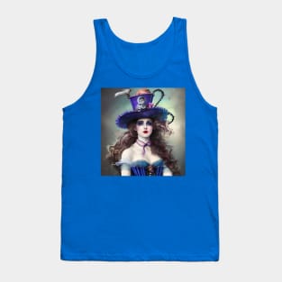 Victorian steampunk woman big hat in blue. Tank Top